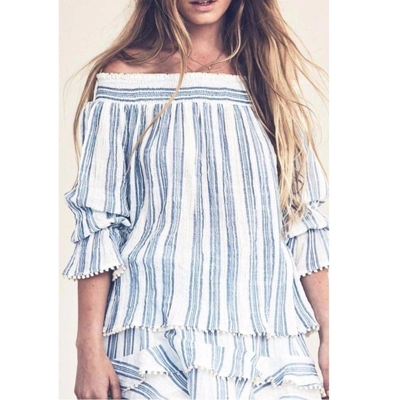 LoveShackFancy Daisy Off the Shoulder Crop Top
Blouse Size XS Pom Pom Hem - Picture 7 of 15